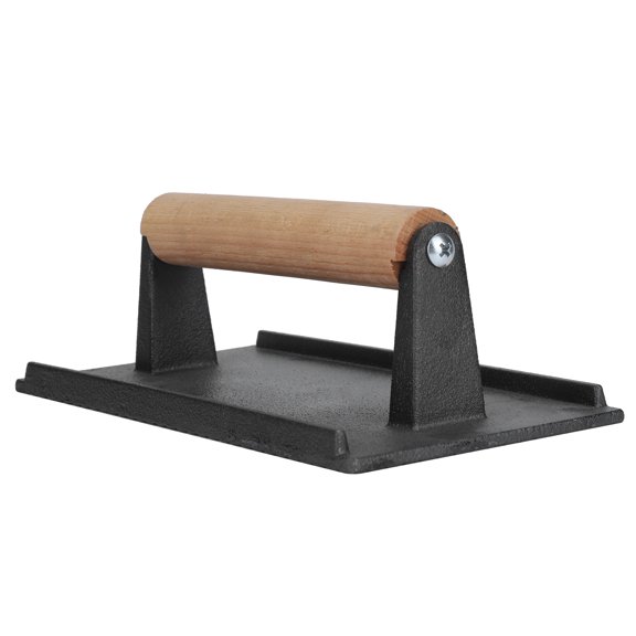 Kitchen Essential: Cast Iron Bacon Press With Ergonomic Wood Handle, Achieve Perfect Sear Delicious Results
