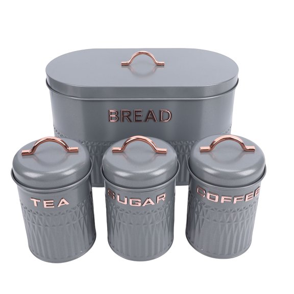 Kitchen Essentials 4PCS Bread Box and Canister Set Iron Kitchen Coffee Tea Sugar Canisters Metal Bread Box for Countertop Storage
