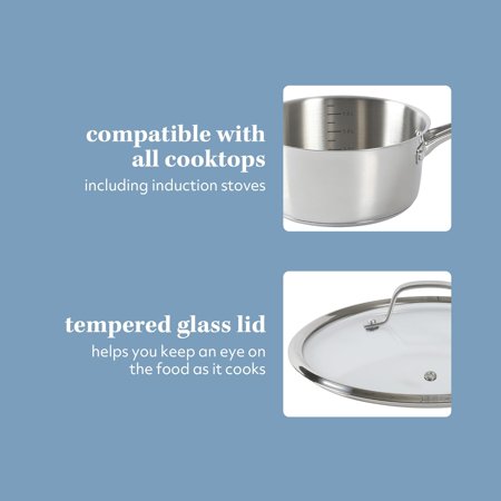 Kitchen Essentials Chef's Deck 10 Piece Stainless Steel Non Toxic Pots and Pans Kitchen Cookware Set w/Triply Encapsulated Base - Induction Safe