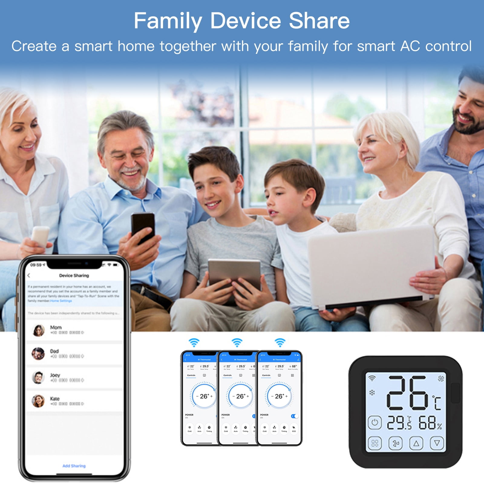 Kitchen Essentials Conditioner Tuya Smart Wifi IR Air Conditioner Controller Thermostat with LCD Display App Control Temperature Humidity Sensor Monitor Compatible with Home for Mini Split