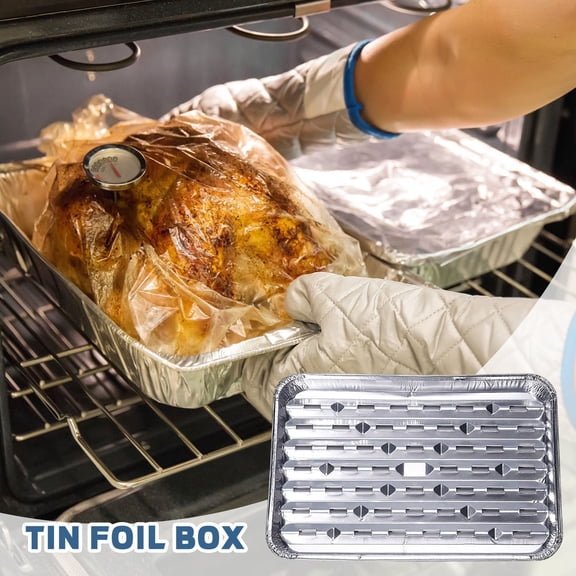 Kitchen Essentials Disposable Aluminum Foil Broiler Pan For Oven (10 Pack) Sheet Pans For Grilling,Roasting Rack,Trays With Ribbed Surface For BBQ Grill-Like Texture A