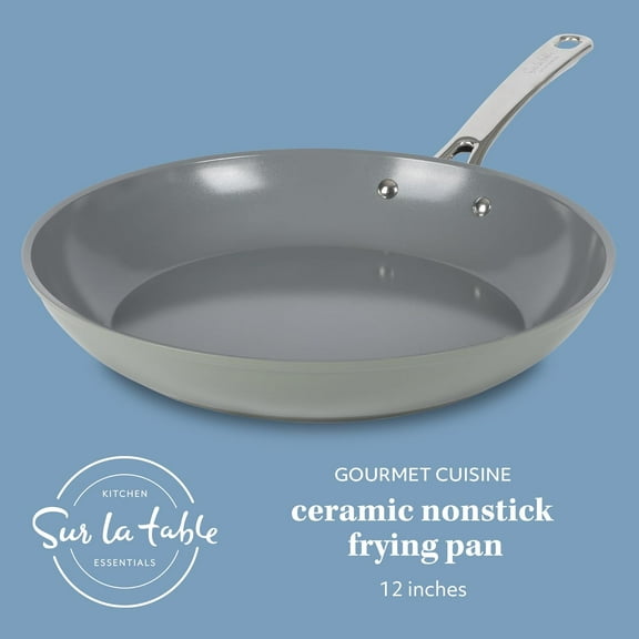 Kitchen Essentials Large 12 Inch Fry Pan PFA Free Ceramic Nonstick Interior Forged Aluminum Cookware Frying Pan Green Induction Compatible