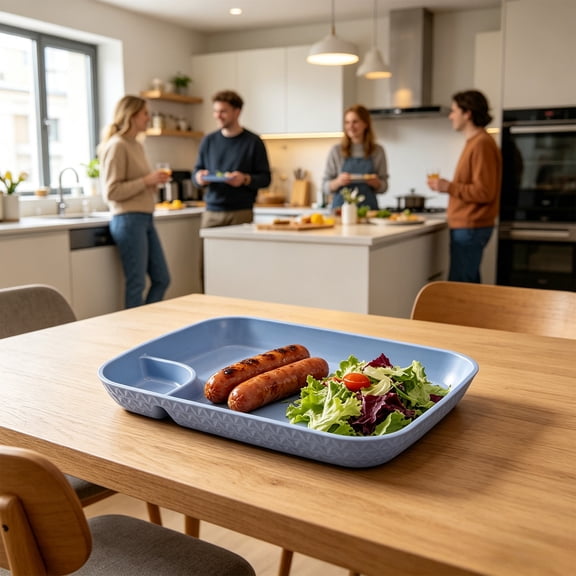 Kitchen Essentials Plastic Meal Tray – Compartmentalized, 5 Colors, Blue