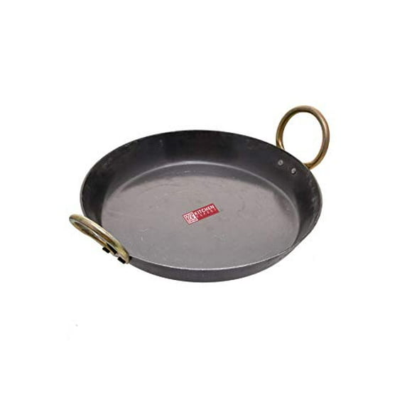 Kitchen Expert Iron Flat Kadai (11 Inch, Black)