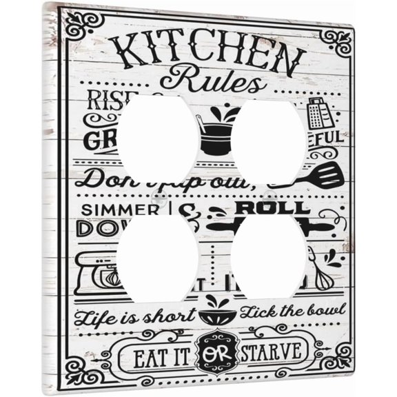 Kitchen Family Quote Rule 2 Gang Double Duplex Combo Outlet Light Switch Cover Two Gang Dual Device Receptacle Outlet Covers Wall Plate Standard Size
