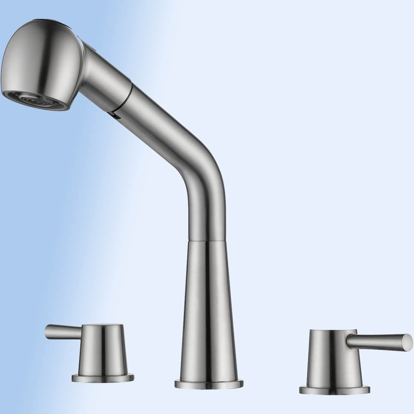 Kitchen Faucet, 2 Handles Sink Faucet, 3 Holes Sink Faucet, Pull Out Faucet, Bar Faucet, Brushed Nickel, Stainless Steel