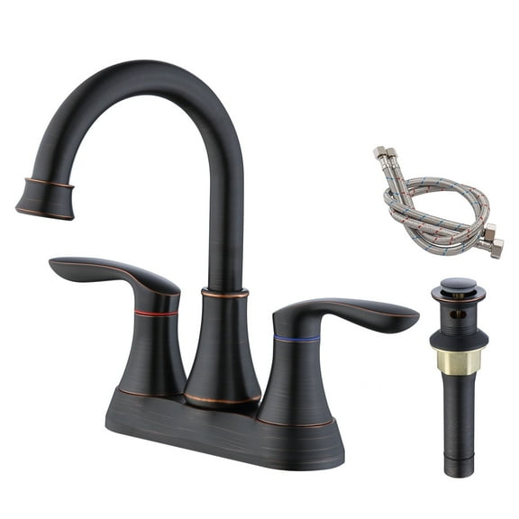 Kitchen Faucet Antique 2 Handle Oil Rubbed Bronze Bathroom Sink Faucet, 4-Inch Centerset Lavatory Vanity Faucets Set with Pop-up Drain & Water Hoses
