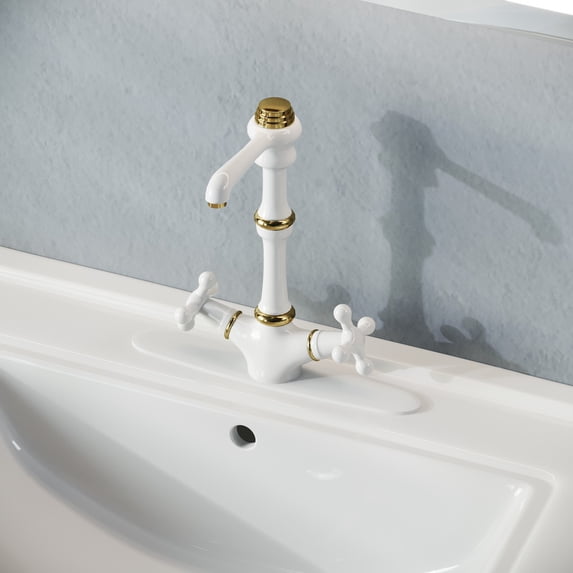 Kitchen Faucet Bathroom Sink Tap Vintage White Cross 2 Handles Single Hole | Renovators Supply