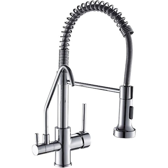 Kitchen Faucet, Brass Water Purification Faucet, Rotatable Spring Pull-Out Hot and Cold Water Mixer Tap, Double Handle Single Hole Sink Faucet,A
