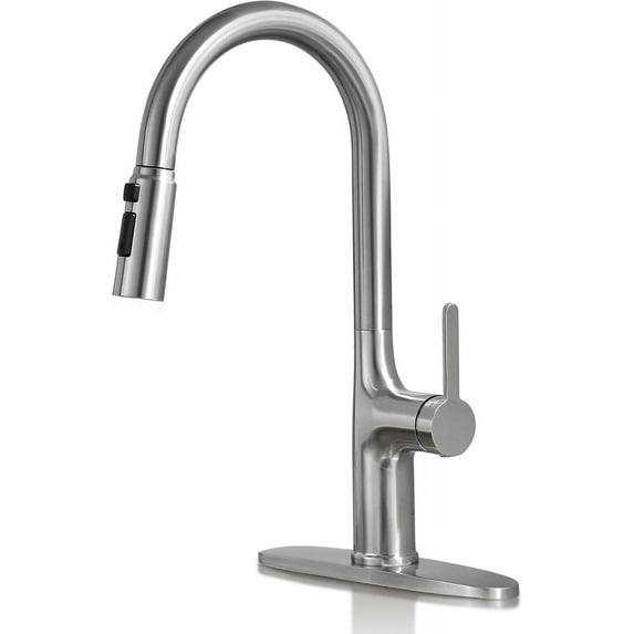 Kitchen Faucet, Brushed Nickel Kitchen Faucet with Pull Down Sprayer, High Arc Single Handle Stainless Steel Kitchen Sink Faucet 1 or 3 Hole, Bar Sink Faucet with 3 Modes Power Clean Deck Plate