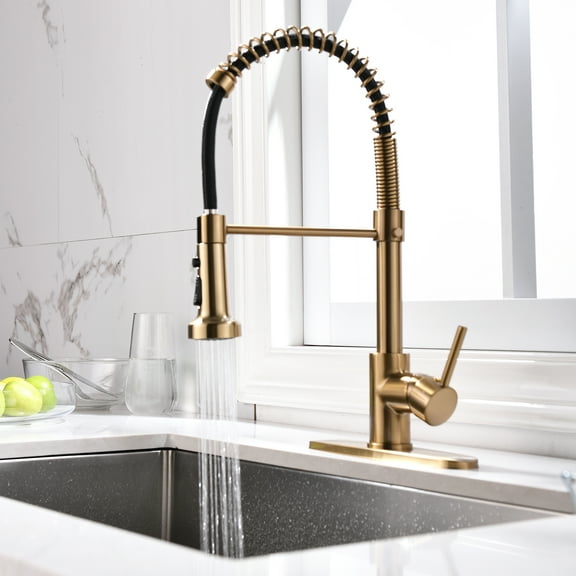 Kitchen Faucet Commercial Brushed Nickel Kitchen Faucet with Pull Down Sprayer, Single Handle Single Lever Kitchen Sink Faucet with Deck Plate,Pull Down Kitchen Faucet