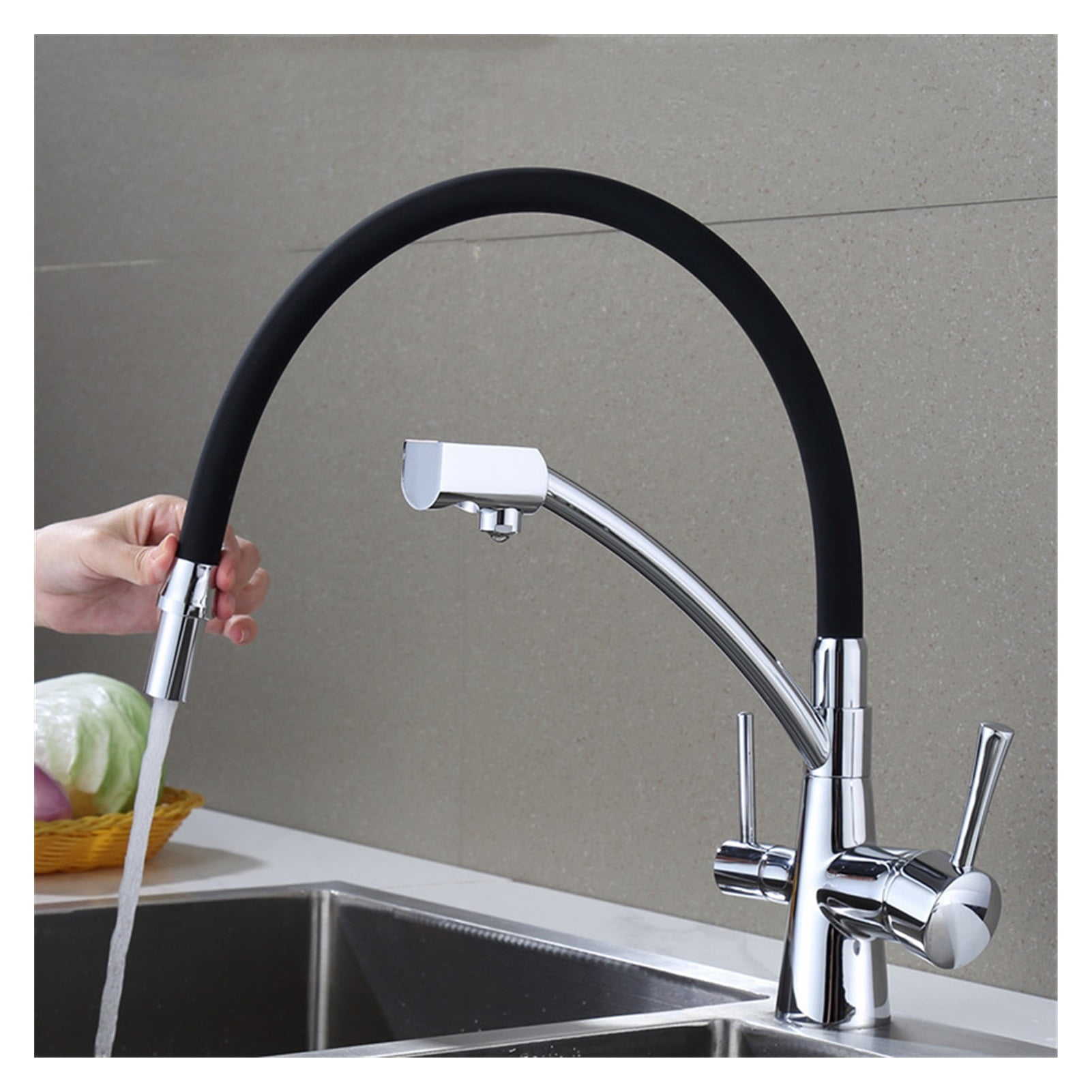 Kitchen Faucet Faucet Dual Spout 360 Degree Swivel Deck Mount Hot Cold Water Faucet Sink Faucet ,Easy to Install