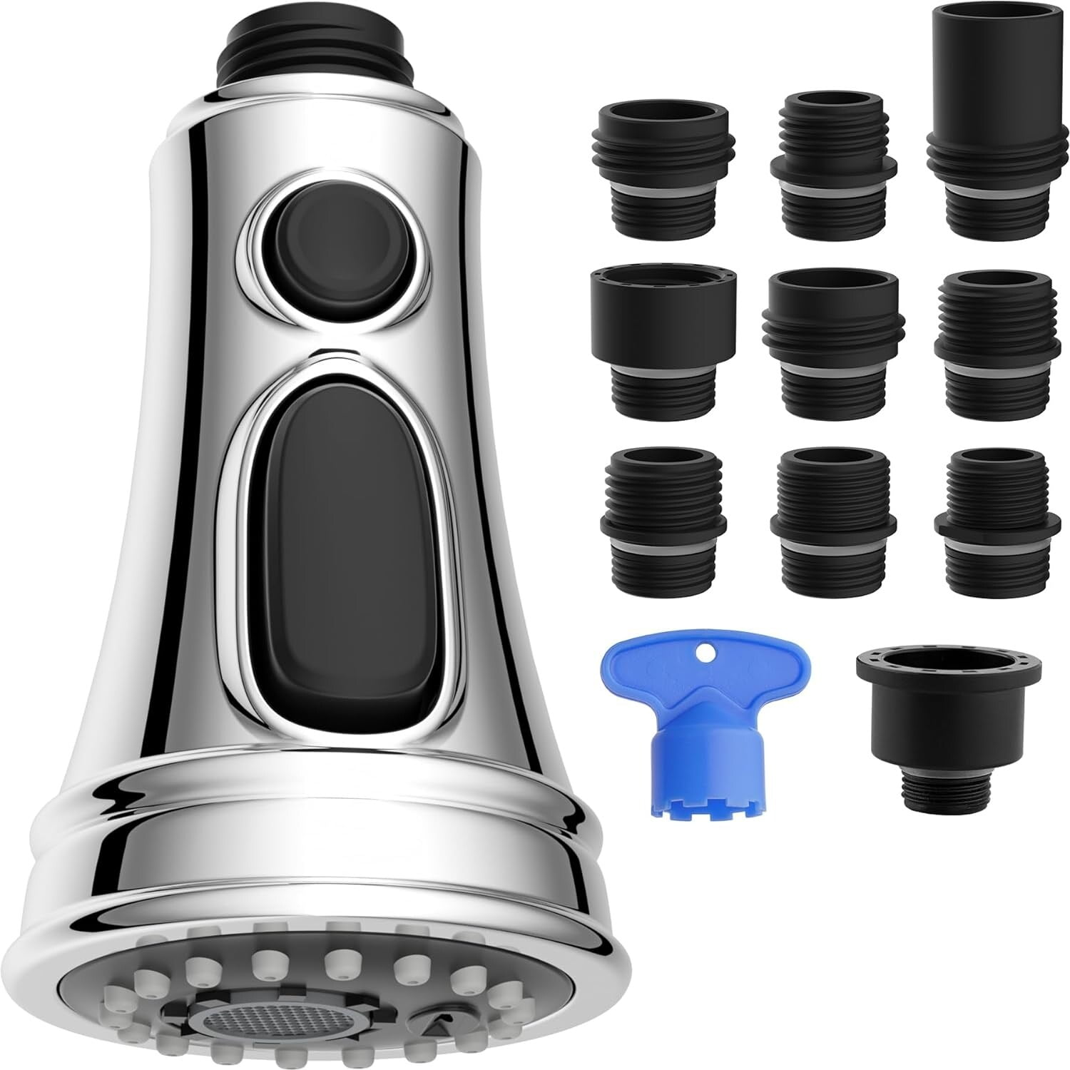Chrome Kitchen Faucet Head Replacement with 10 Adapters