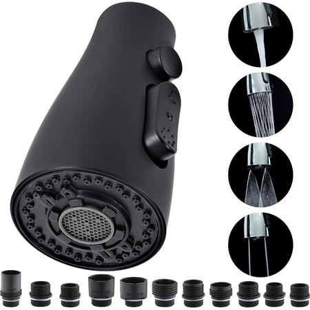 Kitchen Faucet Head Replacement 4 Modes, Pull Down Faucet Sprayer Head Nozzle Kitchen Sink Faucet Head with 11 Adapters(Black)