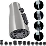 Kitchen Faucet Head Replacement 4 Modes, Pull Down Faucet Sprayer Head Nozzle Kitchen Sink Faucet Head with 11 Adapters (Nickel)