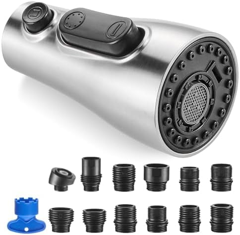 Brushed Nickel Pull Down Kitchen Faucet Head with 11 Adapters