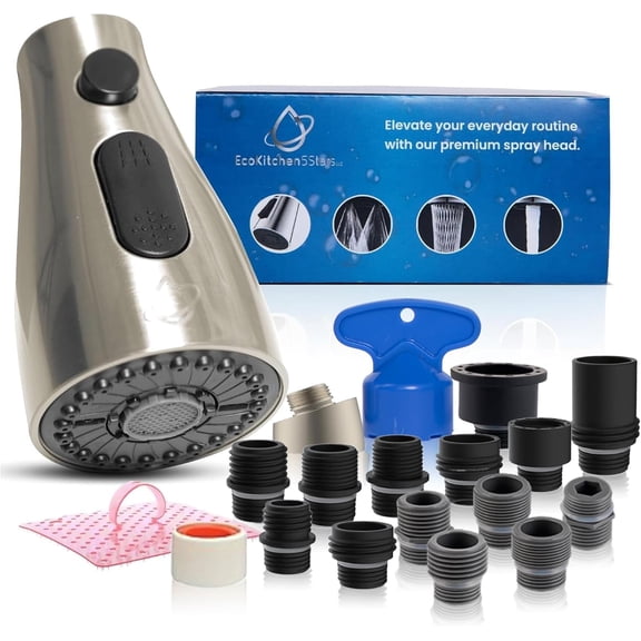 Kitchen Faucet Head Replacement Pull-Down Sprayer for Moen, Delta| 3-Mode Sink Faucet Spray Head with 15 Adapters, Brushed Nickel, Kitchen Sink Sprayer Replacement.