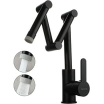 Kitchen Faucet Hot and Cold Water Brass Kitchen Sink Tap Commercial 2 Functions Pot Filler Faucet Folding Stretchable Three-Joint Swing Arm Single Handle Deck Mounted,Black
