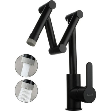 Kitchen Faucet Hot and Cold Water Brass Kitchen Sink Tap Commercial 2 Functions Pot Filler Faucet Folding Stretchable Three-Joint Swing Arm Single Handle Deck Mounted,Black