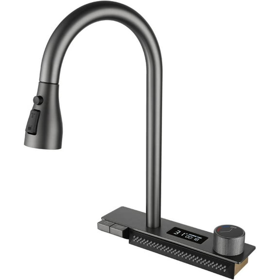 Kitchen Faucet, Kitchen Faucets with Pull Down Sprayer,Stainless Steel 4 Functions Sprayer Kitchen Sink Faucets with LED Temperature Display, 360 Rotation Gun Gray Kitchen Mixer Taps,Deck Mounted