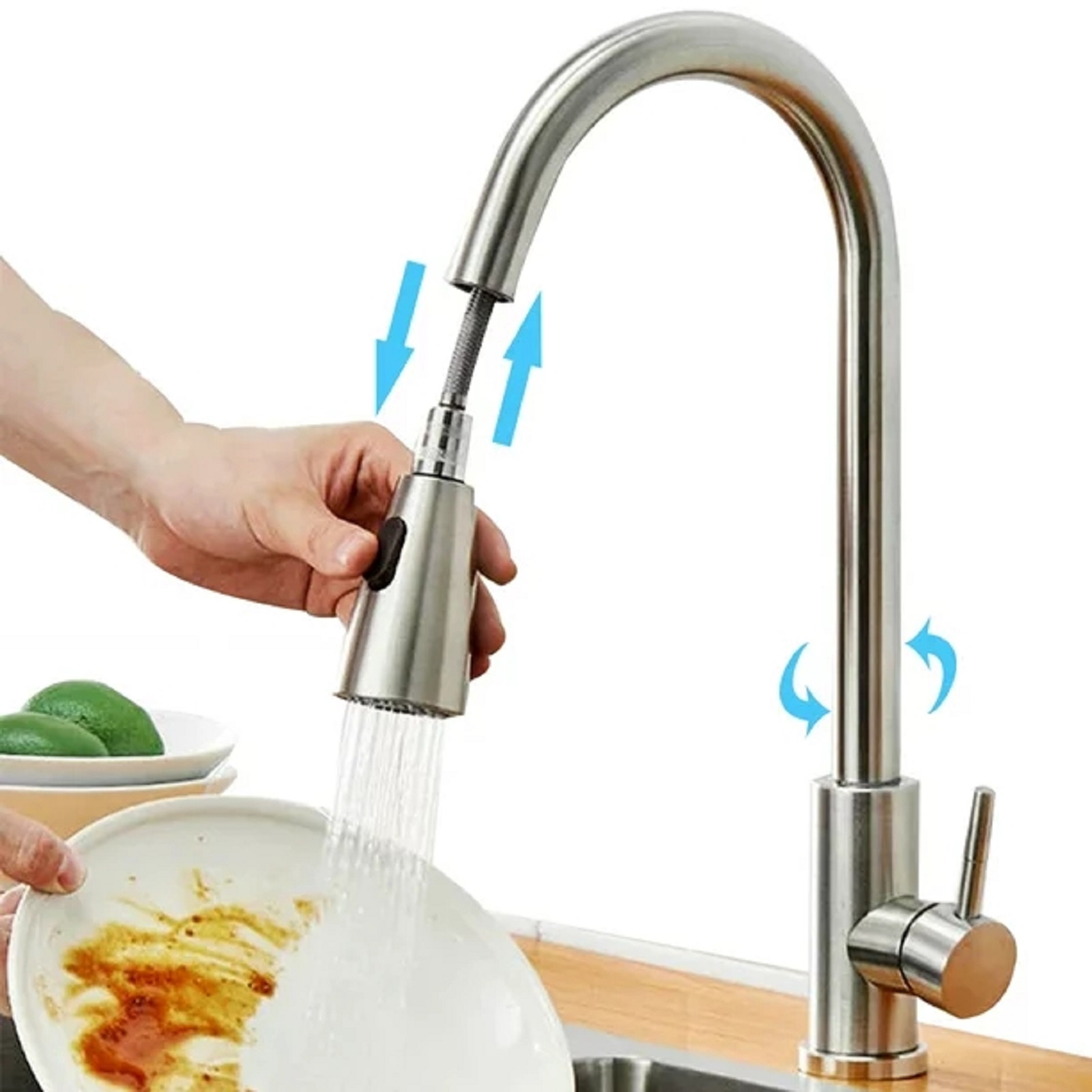Kitchen Faucet,Kitchen Sink Faucet with Pull Down Sprayer,2 Models Single Handle Kitchen Bar Faucet w/ Water Lines Mixer Tap(fit 1/2" and 3/8") - image 1 of 7