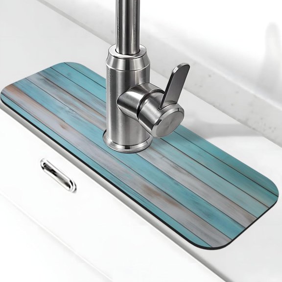 Kitchen Faucet Mat 15 x 5.5 Inch Wood Grain Faucet Draining Mat Farmhouse Absorbent Drying Mat Sink Splash Guard Behind Faucet Drip Catcher for Kitchen Bathroom