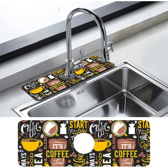 Kitchen Faucet Mat Coffee Poster Kitchen Sink Splash Guard Faucet Mat,1 PC Splash Guard Behind Faucet Drip Catcher for Kitchen,Sink Mat,Dish Drying Mat,Bathroom Faucet Mat 15.5"X5.5"