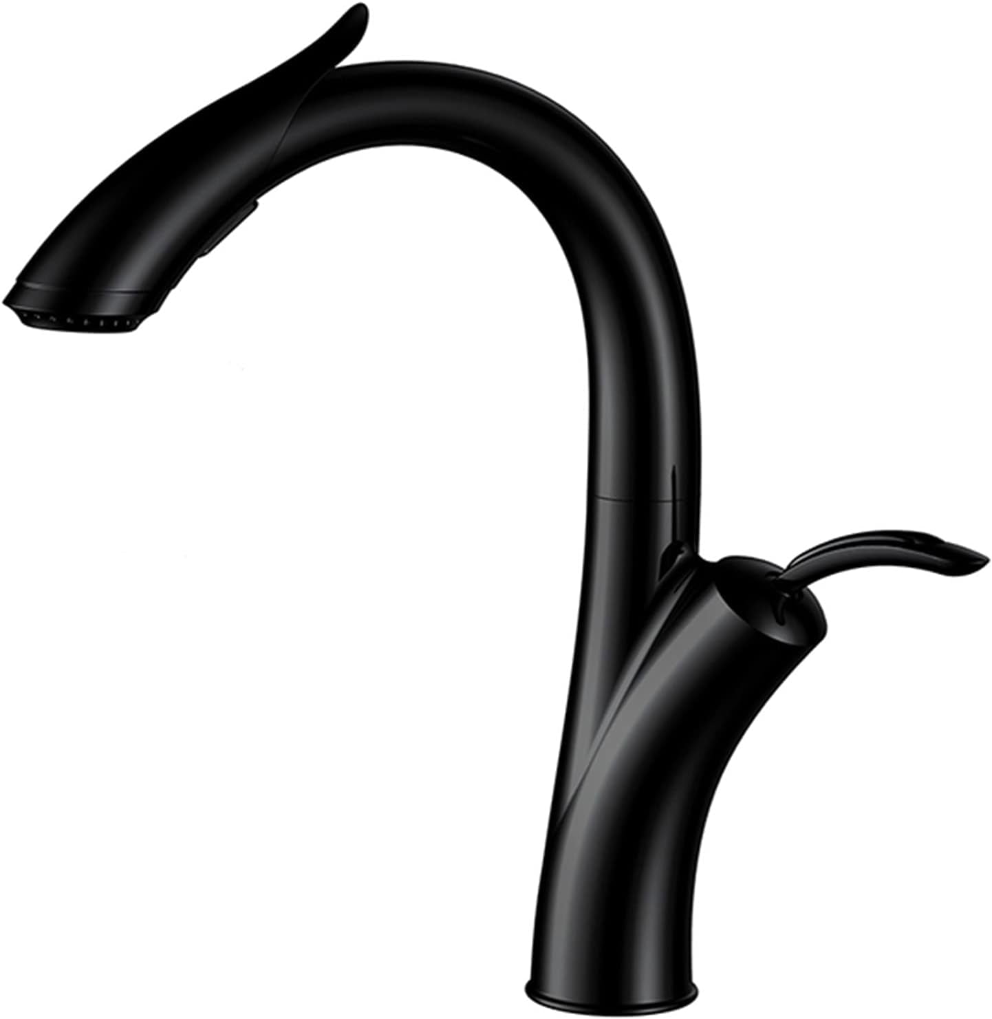 Kitchen Faucet Pull Out Brass Kitchen Sink Tap with Dual Function Sprayer, 360° Swivel High Arc Kitchen Faucet Single Handle Cold and Hot Water Mixer Tap,Black