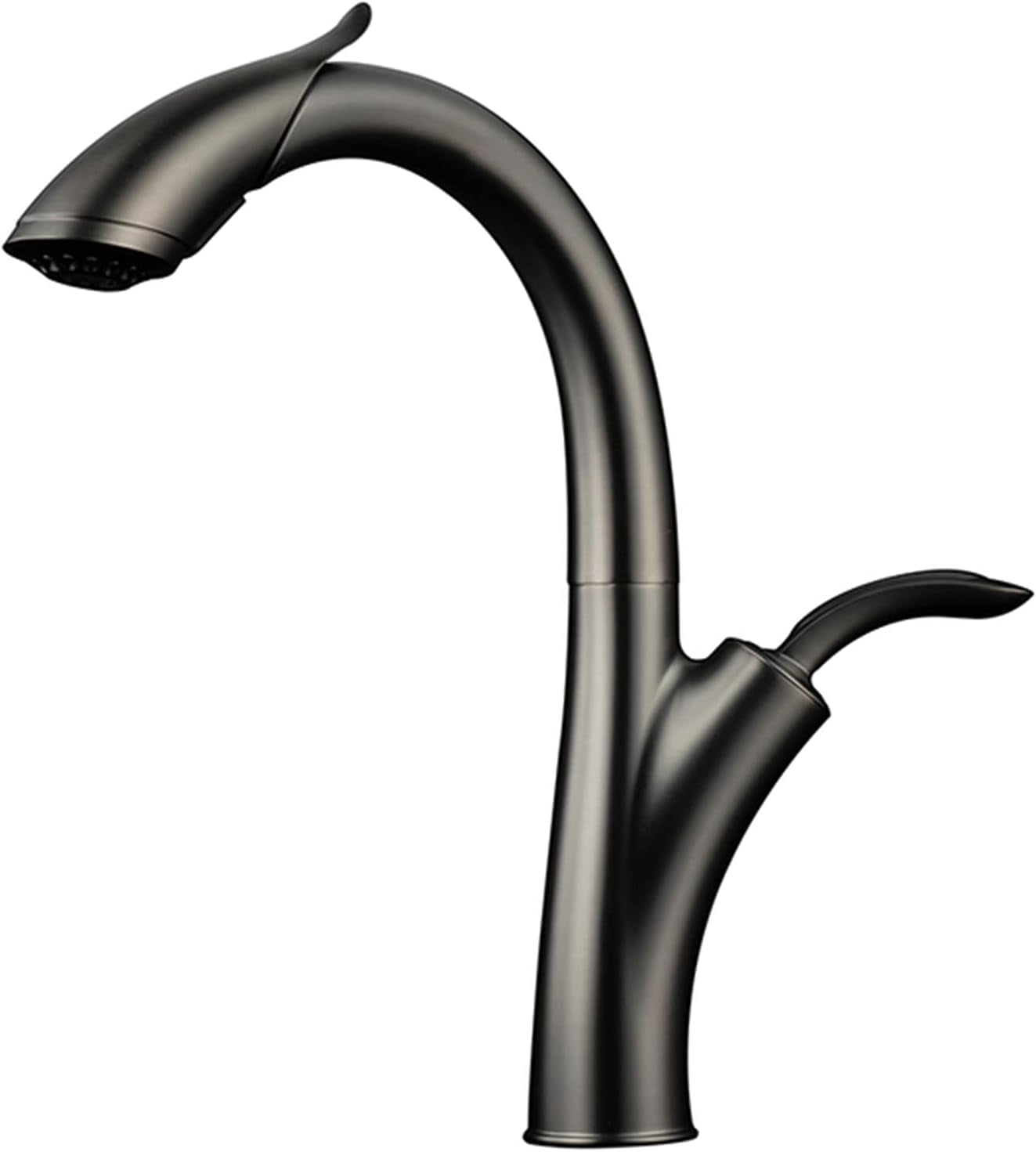 Kitchen Faucet Pull Out Brass Kitchen Sink Tap with Dual Function Sprayer, 360° Swivel High Arc Kitchen Faucet Single Handle Cold and Hot Water Mixer Tap,Black