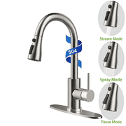 Kitchen Faucet with Pull-Down Spray high arc Single Handle Commercial Stainless Steel Brushed Nickel Kitchen Sink Faucet with Deck Suitable for bar Laundry RV Farmhouse Brushed Nickel
