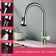 Kitchen Faucet with Pull Down Sprayer Brushed Nickel, High Arc Single Handle Kitchen Sink Faucet with Deck Plate, Commercial Modern rv Stainless Steel Kitchen Faucets,