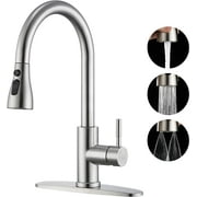 Kitchen Faucet with Pull Down Sprayer Brushed Nickel - High Arc Stainless Steel Kitchen Sink Faucet, 3-Function Pull Out Kitchen Faucet, Single Hole Single Handle Modern Kitchen Sink Faucet, GAGALIFE