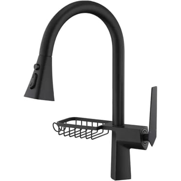 ICREEH Commercial Kitchen Faucet - Black Pull Down Sprayer Single Handle Brass Faucet For 1 Or 3 Hole Sinks