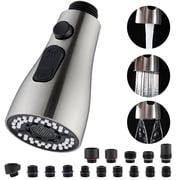 Kitchen Faucet Pull Down Sprayer Head Replacement 3 Functions with 15 Adapters Brushed Nickel
