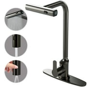 DTIG Kitchen Faucet, With a Pull-out Sprayer, Waterfall Single-hole Stainless Steel Kitchen Sink Faucet. Single-handle Design, Made of Brushed Nickel, Gunmetal gray
