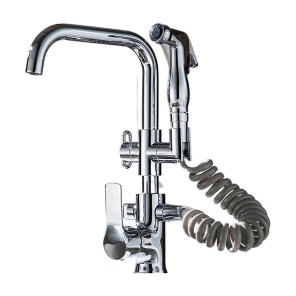 Kitchen Faucet Pull Out Side Spray Dual Spout Single Handle Mixer Tap Sink Faucet 360 Rotation Kitchen Faucets - Easy DIY Install