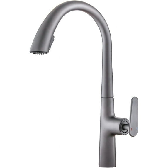 Kitchen Faucet with Pull Down Sprayer, 360°Rotation Kitchen Sink Kitchen Hot and Cold Water Mixer Tap, Brass Single-Handle Vegetable Basin Faucet,Gray Kitchen Sink Faucets
