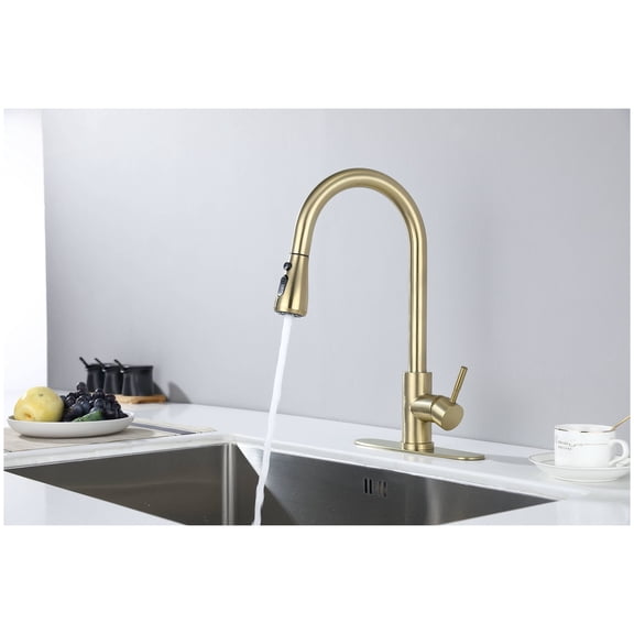 Kitchen Faucet with Pull Out Sprayer, 360° Rotation Single Handle Sink Faucet, Commercial Stainless Steel Pull Down Faucet with Stream/Spray Modes for Home Kitchen Use