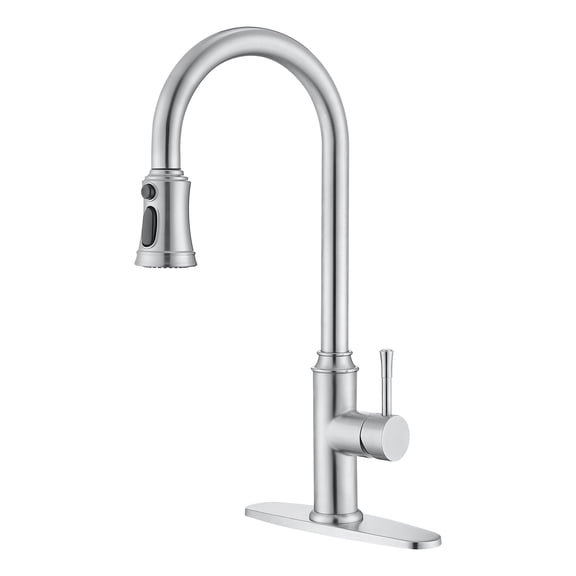 Kitchen Faucet with Pull Down Sprayer, Brushed Nickel Sink Faucet with Deck Plate,Single Handle High Arc Kitchen Sink Pull Out Kitchen Faucets,Stainless Steel Kitchen Faucet 360 Rotatable