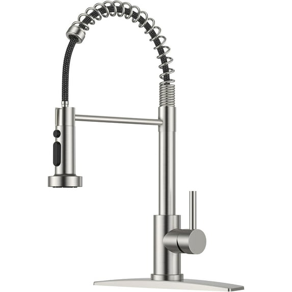 Kitchen Faucet with Pull Down Sprayer, Brushed Nickel Stainless Steel Single Handle Classic Spring Commercial Sink Faucet for RV Camper Bar Farmhouse Laundry