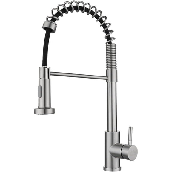Kitchen Faucet with Pull Down Sprayer, Brushed Pull Out Spring Kitchen Sink Faucet Swivel 304 Stainless Steel Single Handle Single Hole Hot and Cold Water Mixer Tap