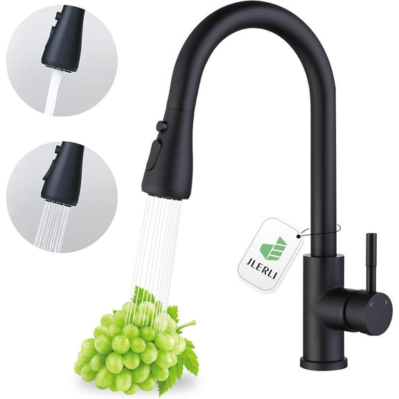 Kitchen Faucet with Pull Down Sprayer, Matte Black High Arc Single Handle Bar Sink Faucet, Stainless Steel, 3 Mode, Grifos para Fregaderos de Cocina