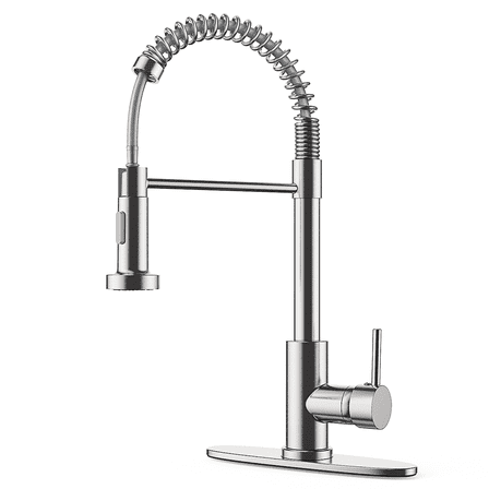 Kitchen Faucet with Pull Down Sprayer, Single Handle High Arc Sink Faucets for 1 or 3 Hole, Brushed Nickel, Dual Function Rv Stainless Steel Kitchen Faucets w/ Water Lines for Farmhouse Laundry