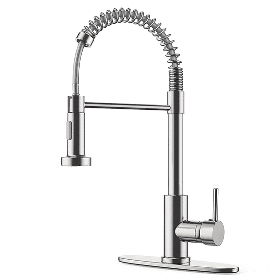 Kitchen Faucet with Pull Down Sprayer, Single Handle High Arc Sink Faucets for 1 or 3 Hole, Brushed Nickel, Dual Function Rv Stainless Steel Kitchen Faucets w/ Water Lines for Farmhouse Laundry