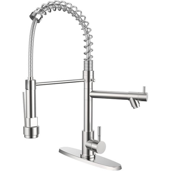 Kitchen Faucet with Pull Down Sprayer, Single Handle Stainless Steel Pull Out Spring Kitchen Sink Faucets 1 Or 3 Hole Dual Function for Farmhouse Camper Laundry Utility Rv Wet Bar