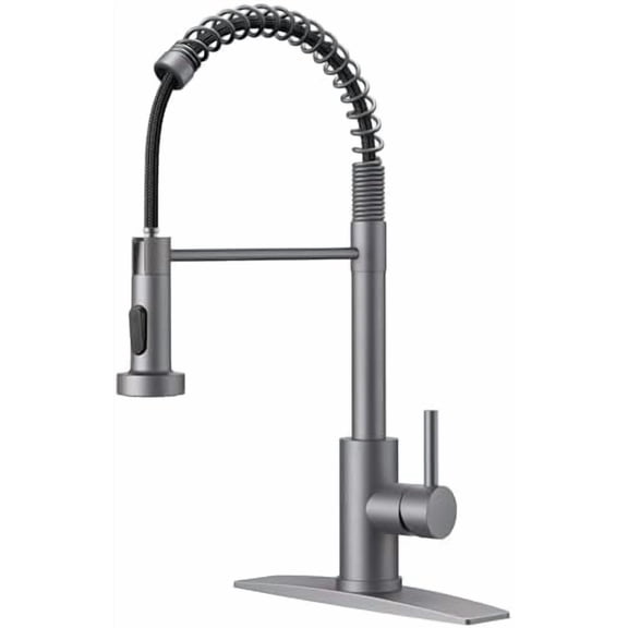 Kitchen Faucet with Pull Down Sprayer, Stainless Steel Commercial Single Handle Classic Spring Pull Out Sink Faucet for Pot Filler, Farmhouse Camper Bar Laundry Room, Grey