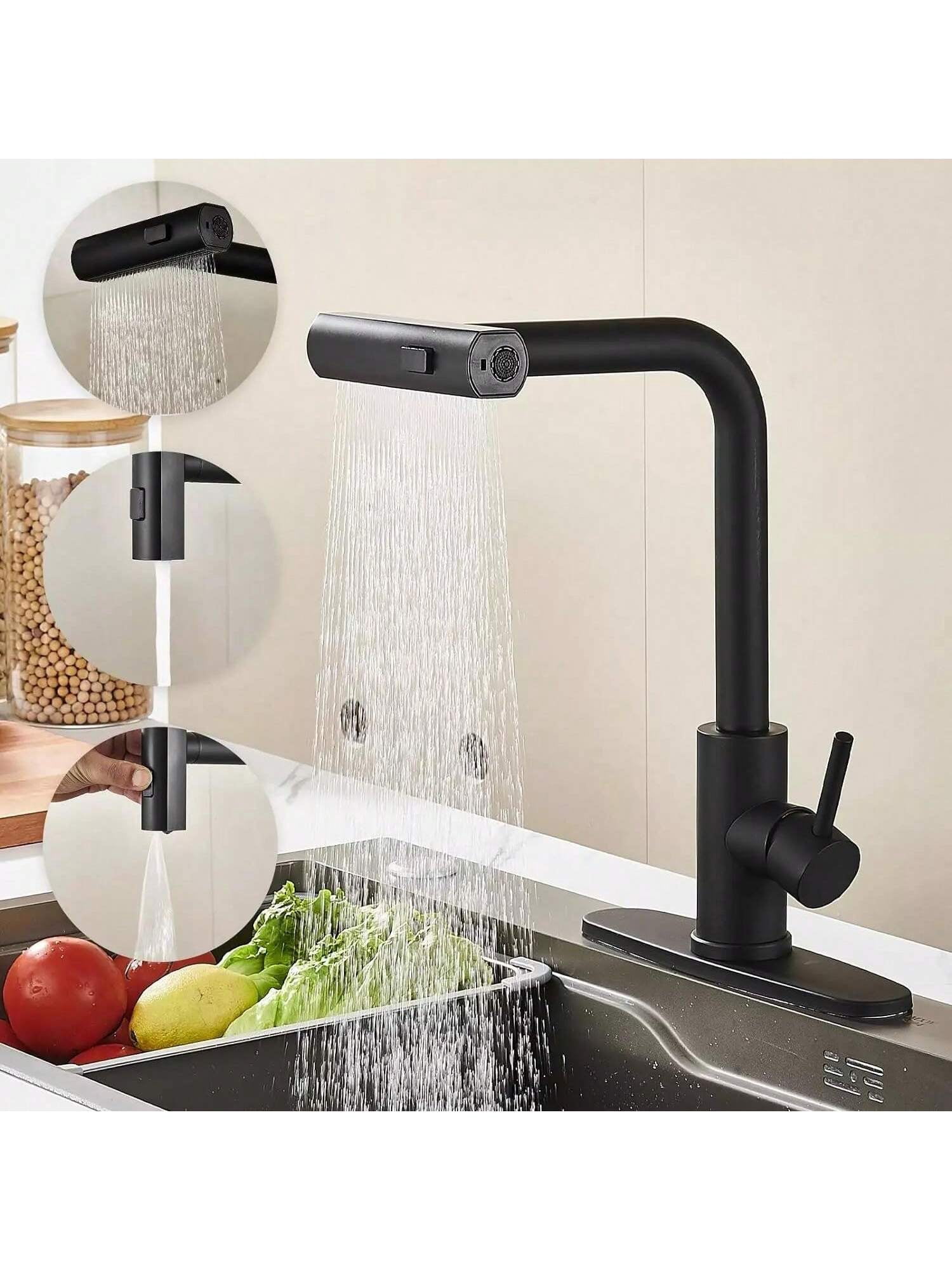 Kitchen Faucet With Pull Down Sprayer Waterfall Touch Single Hole ...