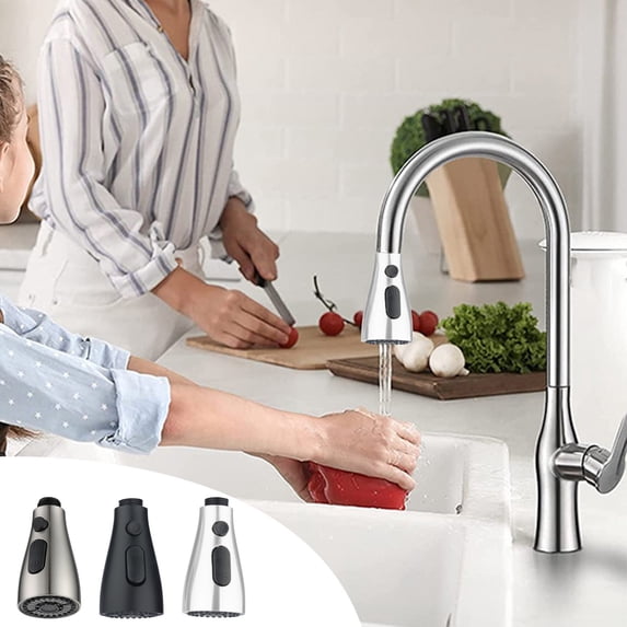 Kitchen Faucet Shower Head Replacement, Swiveling Tap Attachment, 3 Modes Spray Nozzle, 360° Rotating Water Saving Aerator, Fits G1/2 Inch Universal Kitchen Sink, Gray Silver