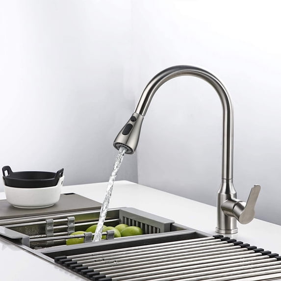 Kitchen Faucet Shower Head Replacement, Swiveling Tap Attachment, 3 Modes Spray Nozzle, 360° Rotating Water Saving Aerator, Fits G1/2 Inch Universal Kitchen Sink, Gray Silver