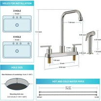 Kitchen Faucet with Side Sprayer, 4 Hole Kitchen Faucets, 2 Handle Kitchen Faucets, Stainless Steel Kitchen Faucet 3 Hole with Sprayer with High Right Angle Spout, Brushed Nickel
